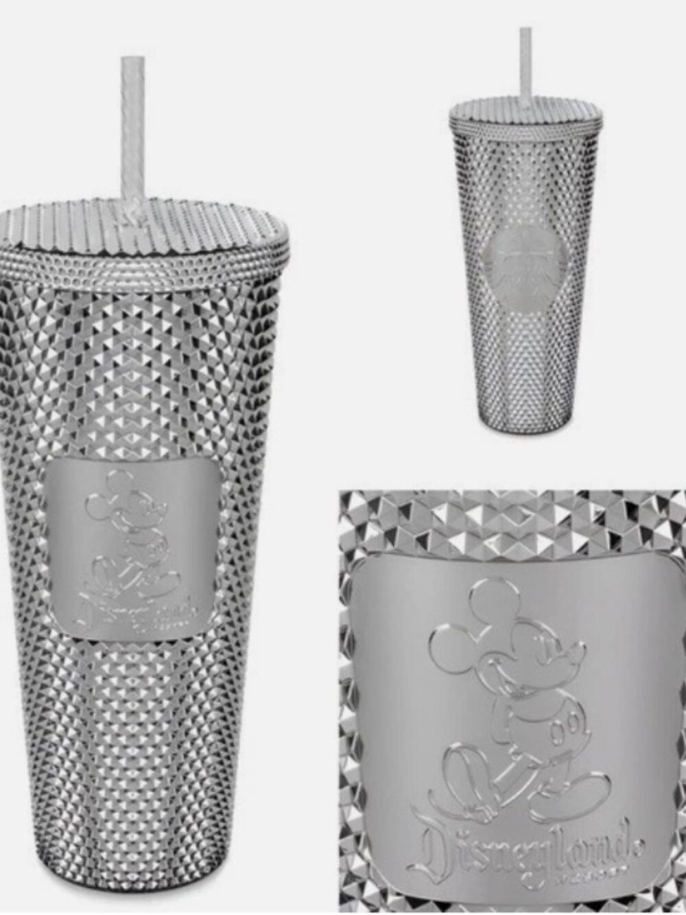 Disney Parks Silver Chrome Studded Disneyland X Starbucks Venti Tumbler NIB NWT